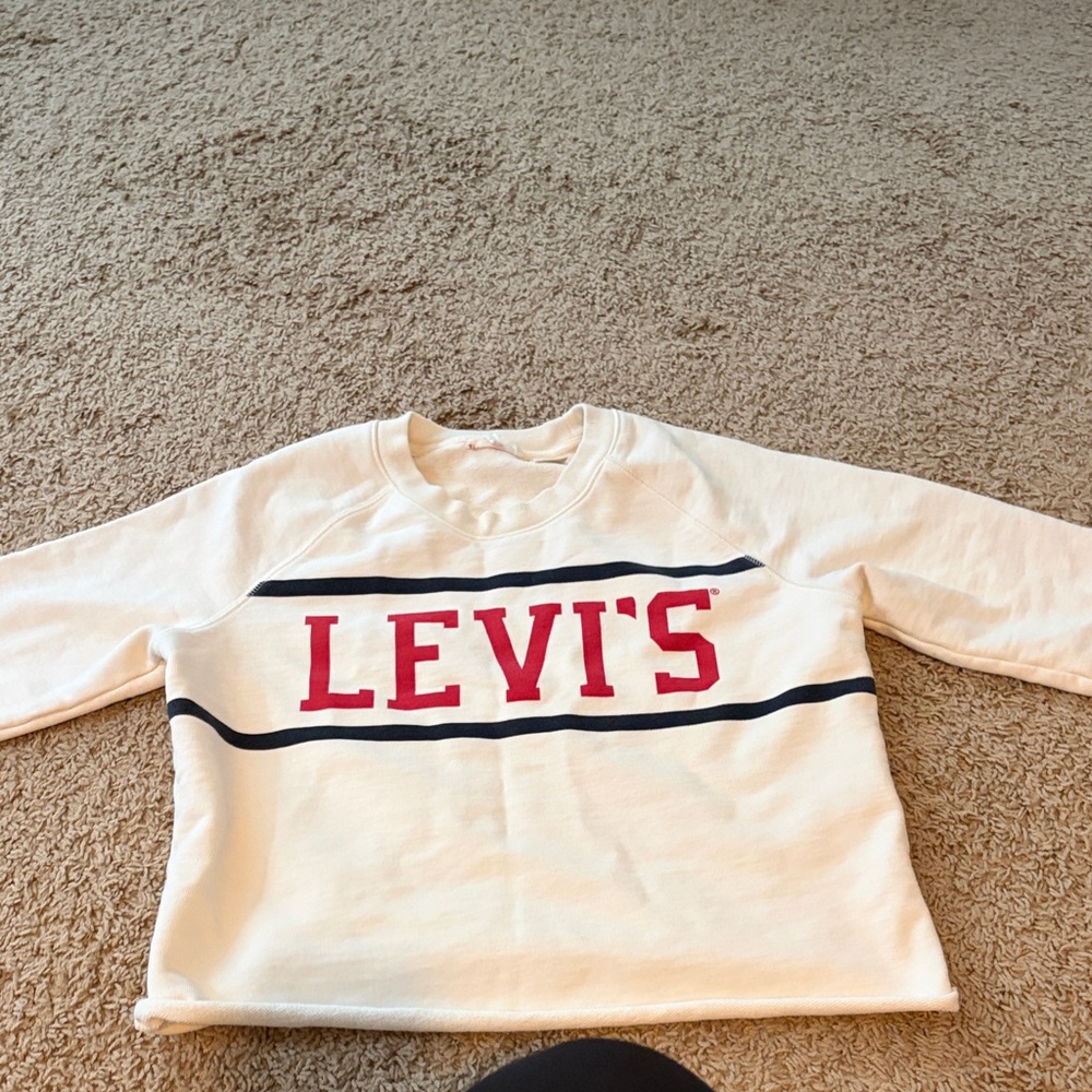 Levi's Kids Cream Sweatshirt with Red Logo and Navy Stripes